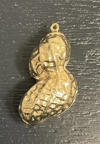 Vintage Gold Tone Peanut Charm Pendant 1970s Costume Jewelry