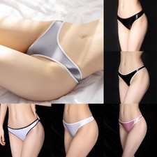 Women Oil Shiny Breathable Panties Underwear Glossy See Through Thong Brief