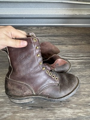 HATHORN Mens 7.5 EE  Packer Boots Vibram Sole Brown Leather whites