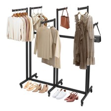Black 6  Arm Clothing Rack Adjustable Height Arms with Wheels for Retail Home
