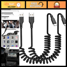 2-Pack 3ft Coiled USB A to USB C CarPlay Cable, Fast Charging Cord for Vehicles