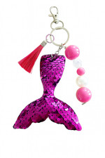 Mermaid Tail Keychain Sequin Tassel Purple Pink Beads Charm Ocean Gift Backpack