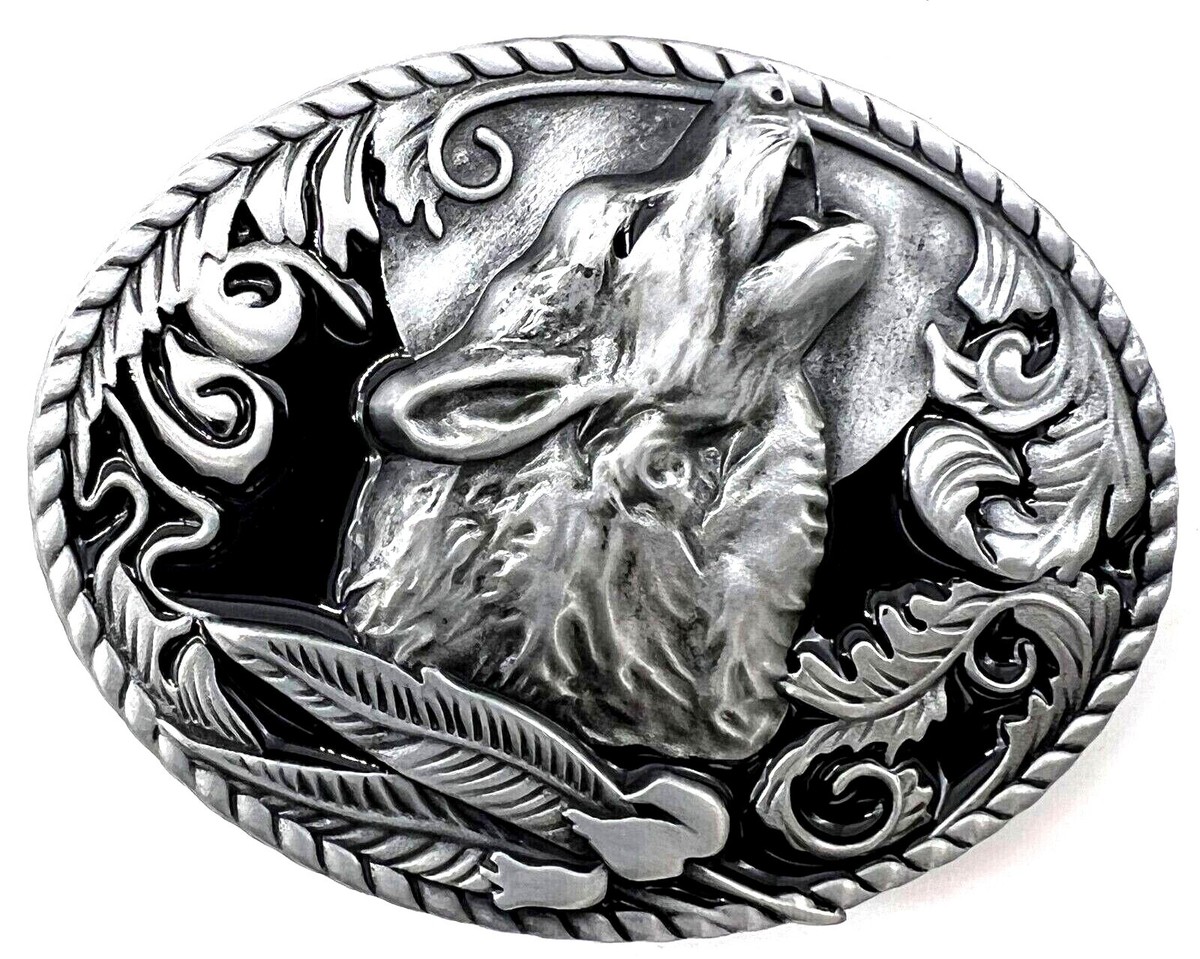 Howling Wolf Cowboy 3-D Western Belt Buckle – Novelty Men's Multicolor Alloy