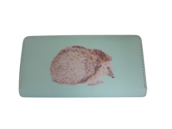 Black Ginger Kat Jackson British Artist Hedgehog Animal Green Large Zip Purse