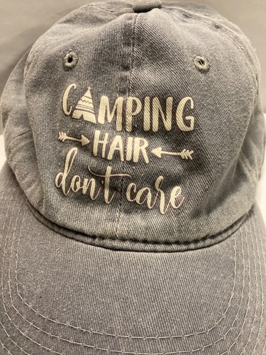 "Camping Hair Don’t Care" Women’s Adjustable Cotton Grunge Baseball Cap OS - Picture 2 of 4