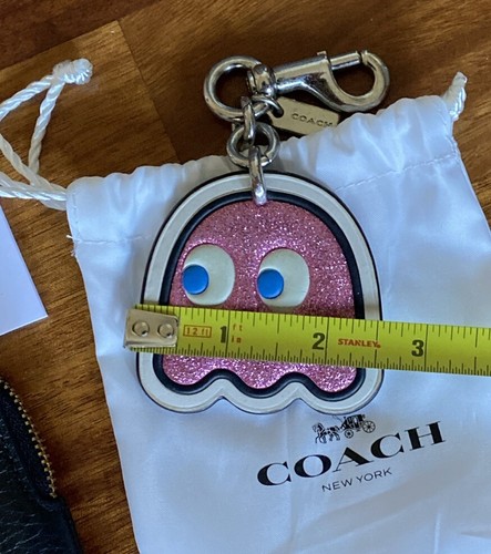 COACH X PAC-MAN Corner Zip Wristlet Leather Black Pinky Keychain Charm LTD ED - Picture 7 of 10