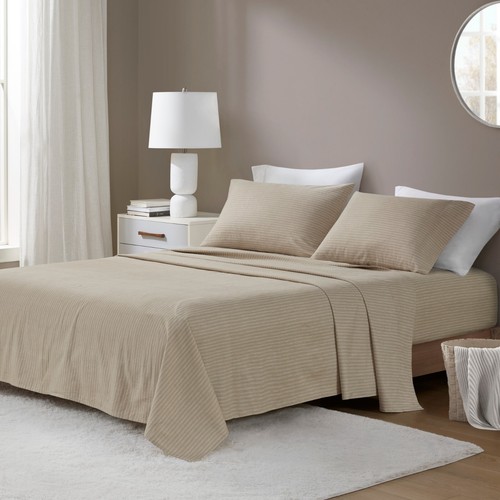 Beautyrest 4 Piece Oversized Cotton Flannel Deep Pocket Sheet Set Queen King Bed - Picture 13 of 78
