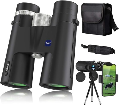 NEW 12x42 Binoculars For Bird Watching Hunting with Smartphone Adapter  Tripod