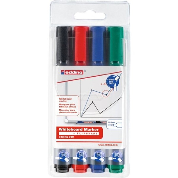 4 Whiteboardmarker Farbsortiert Edding 360 NachfüLlbar 1,5-3Mm Rundspitze-image