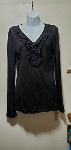 INC International Concepts Blusa Escote en V Negro con Volantes ~ L M3020 - Imagen 5 de 10