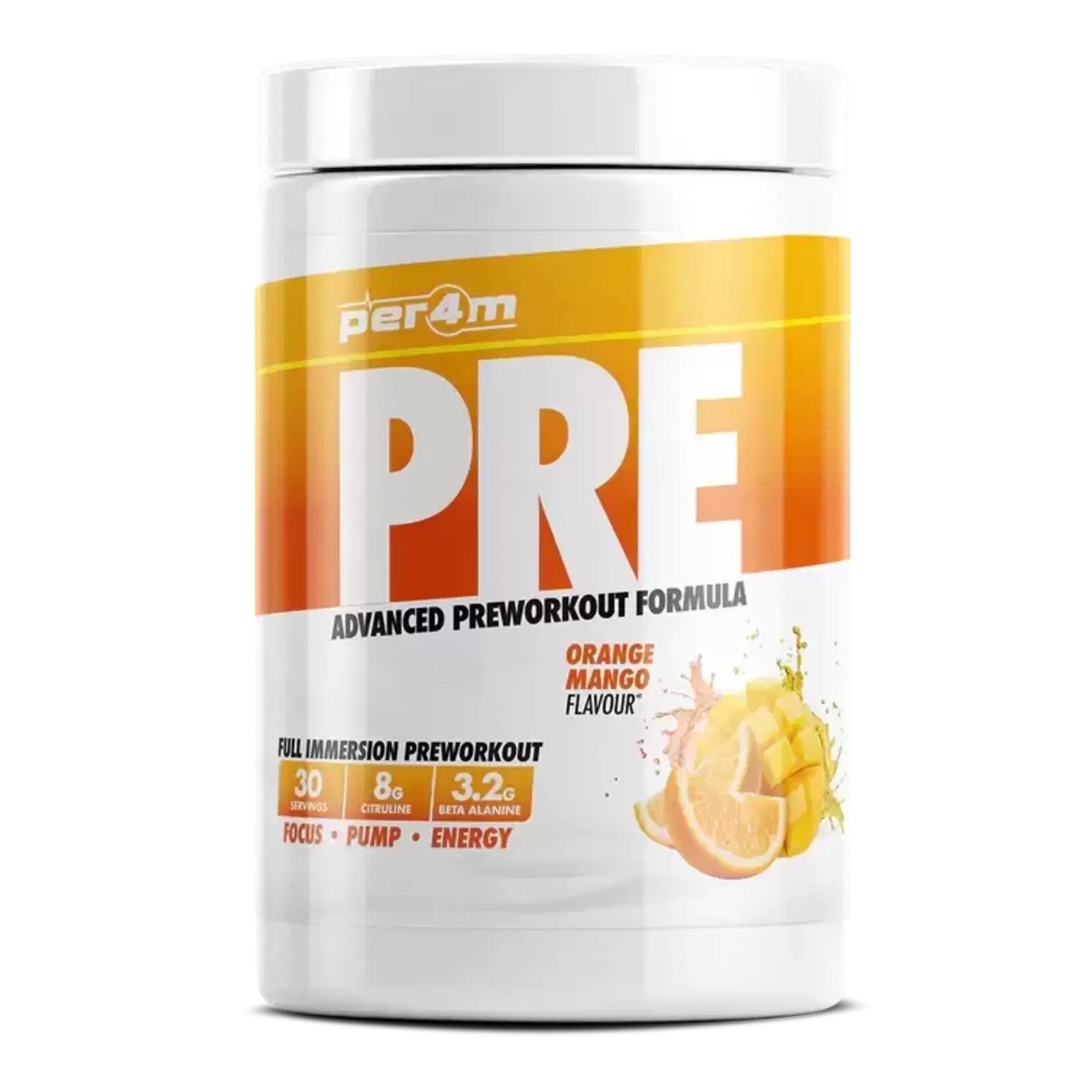 PER4M PRE WORKOUT STIM FOCUS ENERGY PUMP 570G ORANGE MANGO BBE 4/26