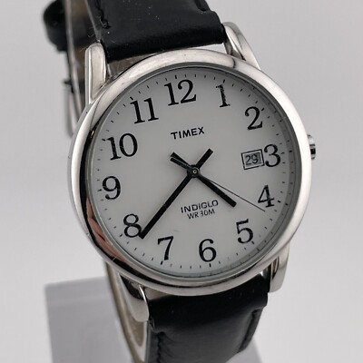 Timex Easy Reader Watch Mens Indiglo Date 35mm Case Black Leather Band Quartz