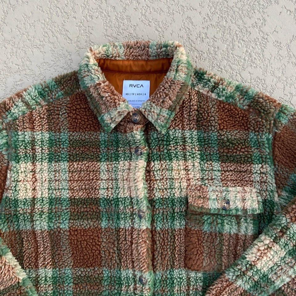 RVCA Jacket Shirt Mens Extra Small Fleece Button Up Pockets Collar - Image 2 of 4