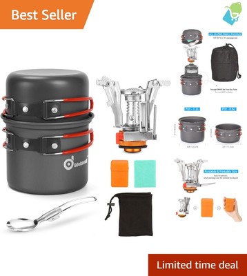 Compact 6pcs Outdoor Cookware Kit with Non-Stick Pots, Stove & Spork Included