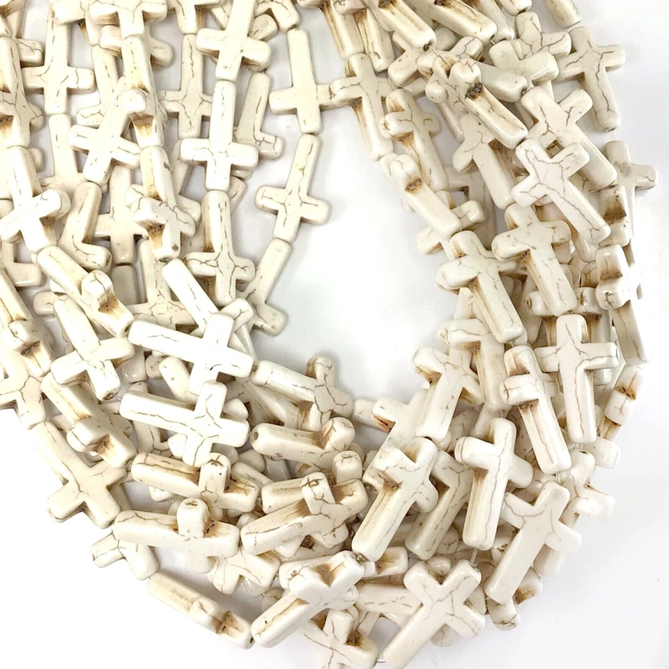 Contas cruzadas brancas turquesa howlite magnesita cruz contas soltas 15" atacado - Imagem 2 de 4