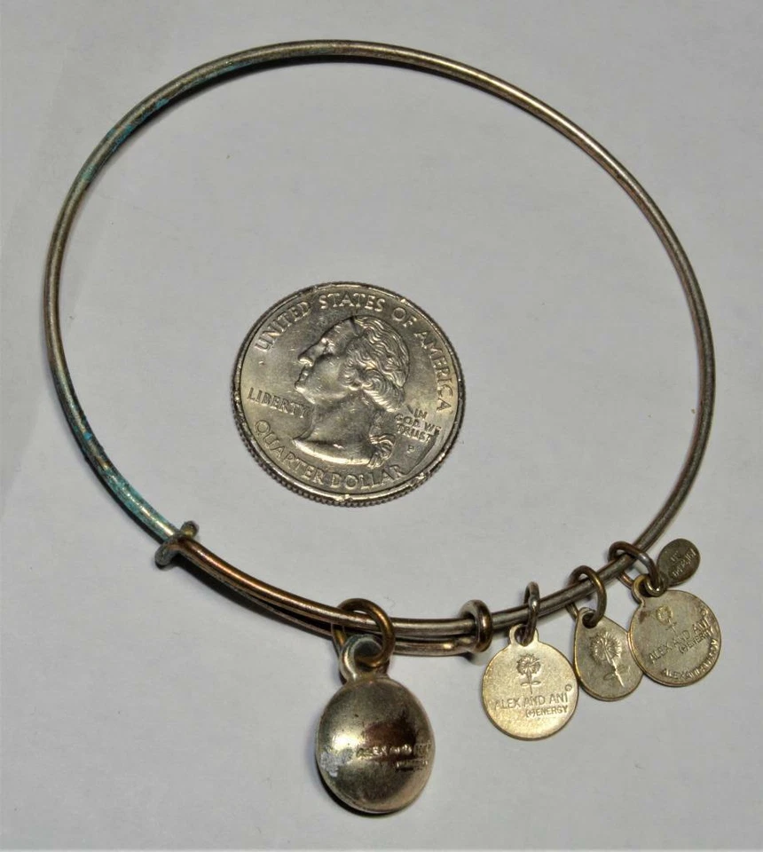 Vintage Alex & Ani Silberfarben Hängende Charms Grün Strass Erweiterbares - Bild 2 von 2