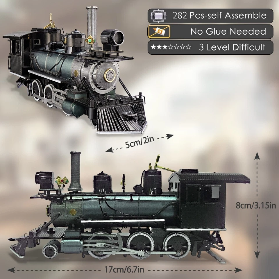Piececool Puzzle 3D Metal Mogul Locomotive 282Pcs Assembly Model Building Kit - Image 3 of 4
