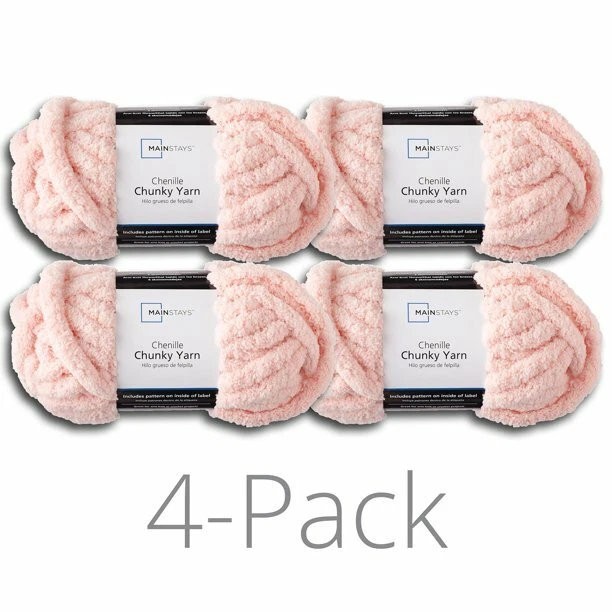 SET OF 4 Chunky Chenille Yarn LARGE ROLLS 31.7 Yds for hand knitting Light Pink