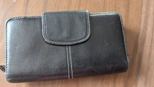 Black BUXTON Leather Zip Around Wallet Great! Many Compartments