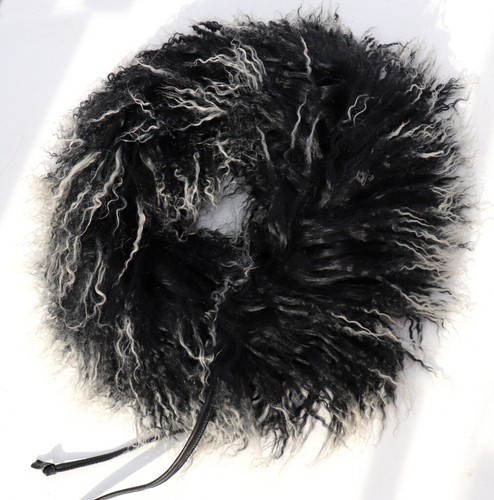 Pelz Schal Tibetlamm Fell Boa Loop Bicolor Kragen Lammfell Schwarz Top Silber - Bild 4 von 5
