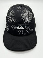 Quiksilver Hat Baseball Cap Snapback Black Palm Leaf Beach Foam Mesh Trucker
