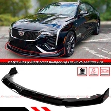 For 20-25 Cadillac CT4 V Style 3pc Gloss Black Front Bumper Lip Spoiler Splitter