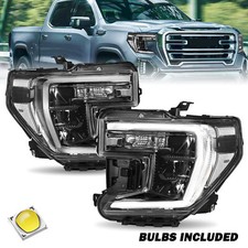 2Pcs Black Headlights For 2019-2021 GMC Sierra 1500 w/o LED Turn Signal Lamps