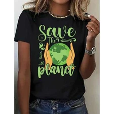 Save The Earth Women's Fashionable T-shirt, Earth Print, Comfortable Shirt