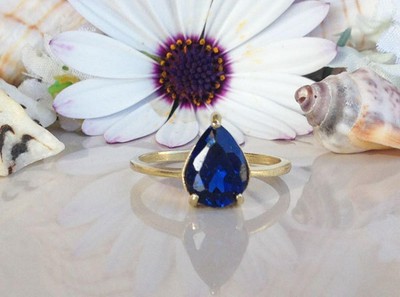 1ct Pear Natural Sapphire Classic Solitaire 14k 100% Yellow Gold Engagement Ring