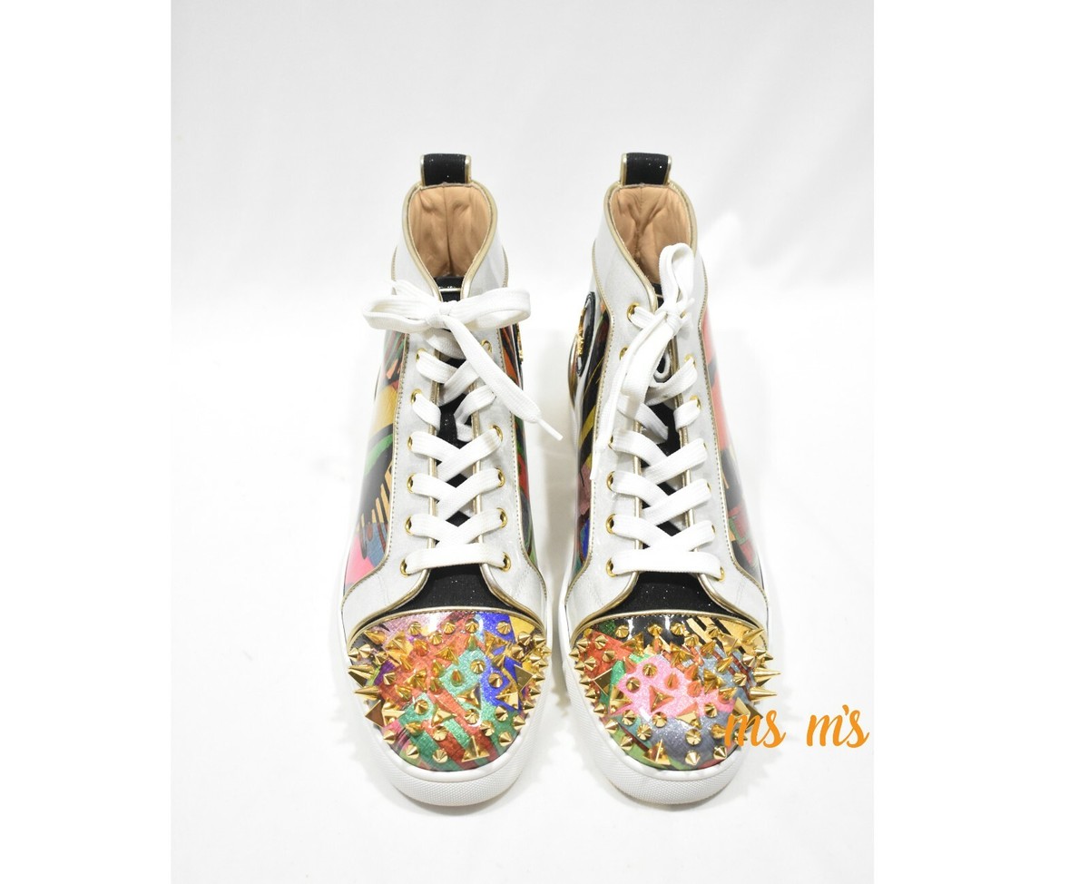NIB Christian Louboutin Lou Pik Pik Orlato Printed Spiked High Top