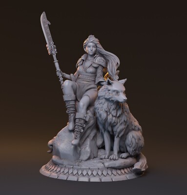 Hüterin Wächterin Miniatur Female Samurai Wolf Figur für Tabletop RPG wie D&D 5e