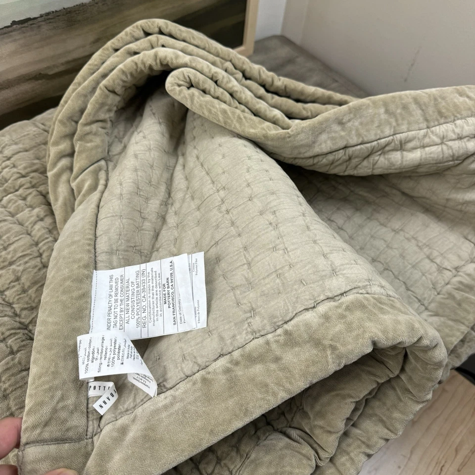 Edredón artesanal de terciopelo lavado Pottery Barn completo/reina topo nuevo sin etiquetas ob Foto 4 de 4