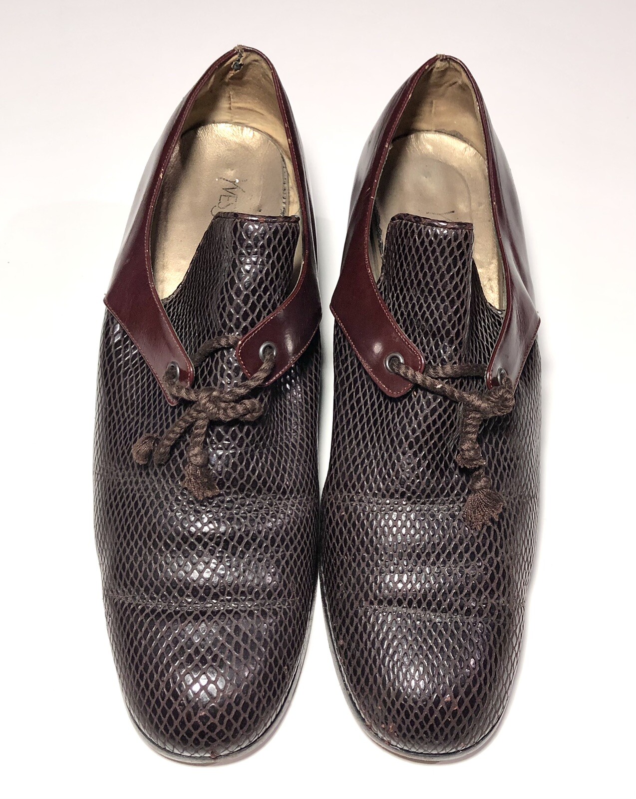 Vintage YSL Yves Saint Laurent décolleté Oxford stringate 9 5 M rosso marrone pelle testurizzata