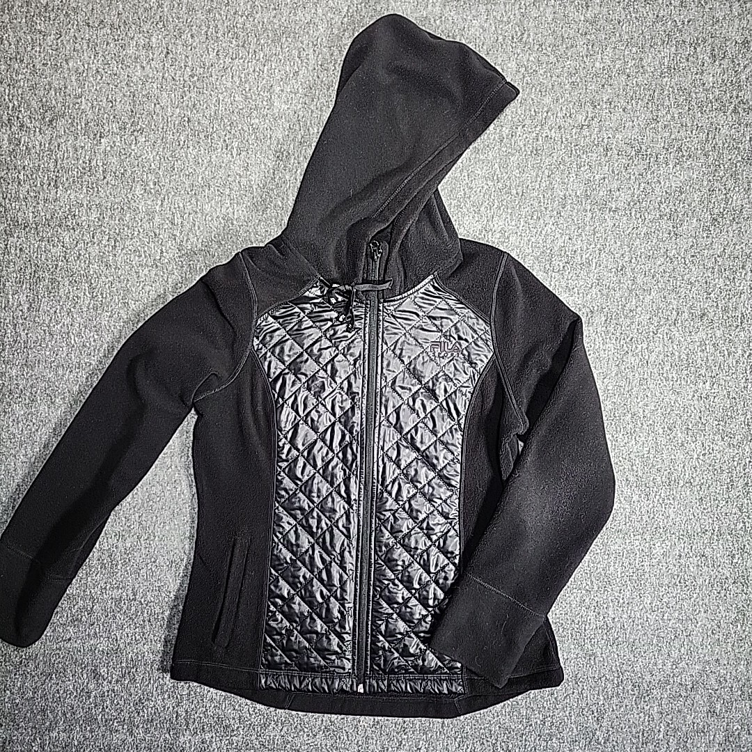 FILA Sport Felpa con Cappuccio Giacca Donna Media Trapuntata Anteriore Full Zip Running Nero