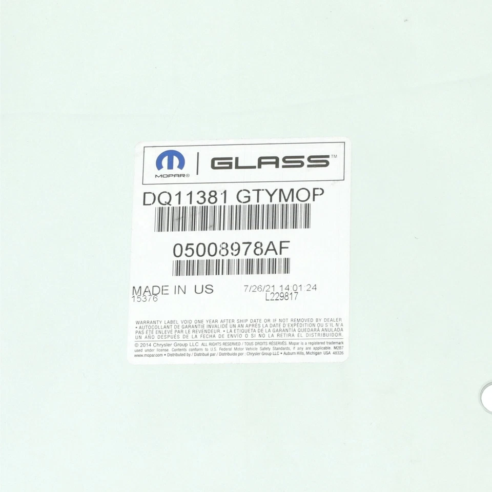 GENUINO MOPAR SEBRING AVENGER 200 CUARTO VENTANA CRISTAL DERECHO OEM NUEVO 05008978AF Foto 3 de 3