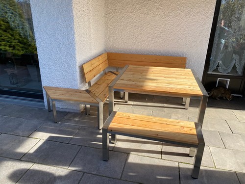 Eckbank "Gebirgslärche" Gartenmöbel-Set Edelstahl incl. Tisch 900x2000mm - Bild 9 von 9
