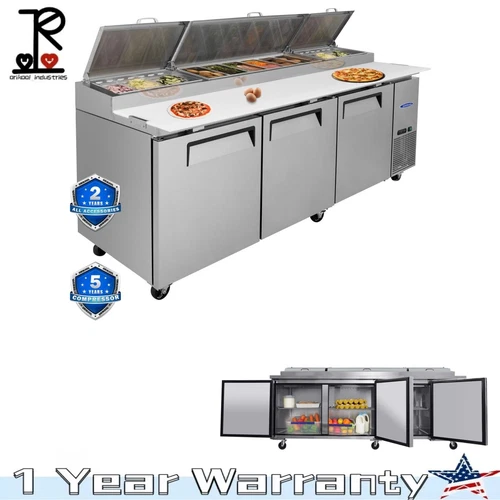 93'' 3 Door Refrigerated Pizza Prep Table Commercial Stainless Steel 30.8 cu.ft.