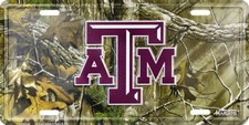 Texas A M Aggies Real Tree Camo Metal License Plate