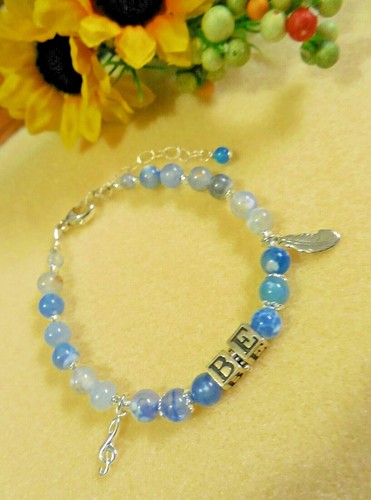 Sterling Silber BE Armband Musik Blatt Blau Achat Edelsteine Neu Made in USA - Bild 3 von 5