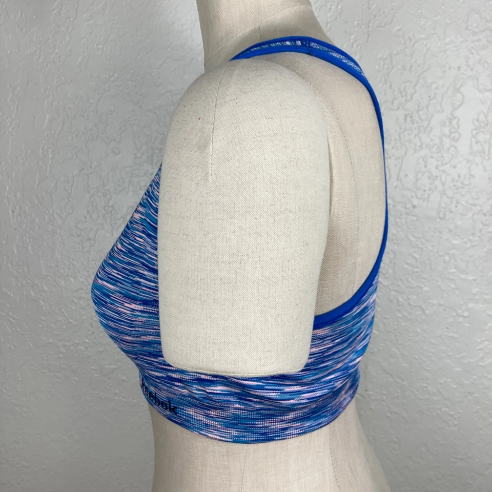 Sujetador deportivo Reebok para mujer grande espalda deportiva azul aguamarina rosa fitness entrenamiento atlético Foto 3 de 4