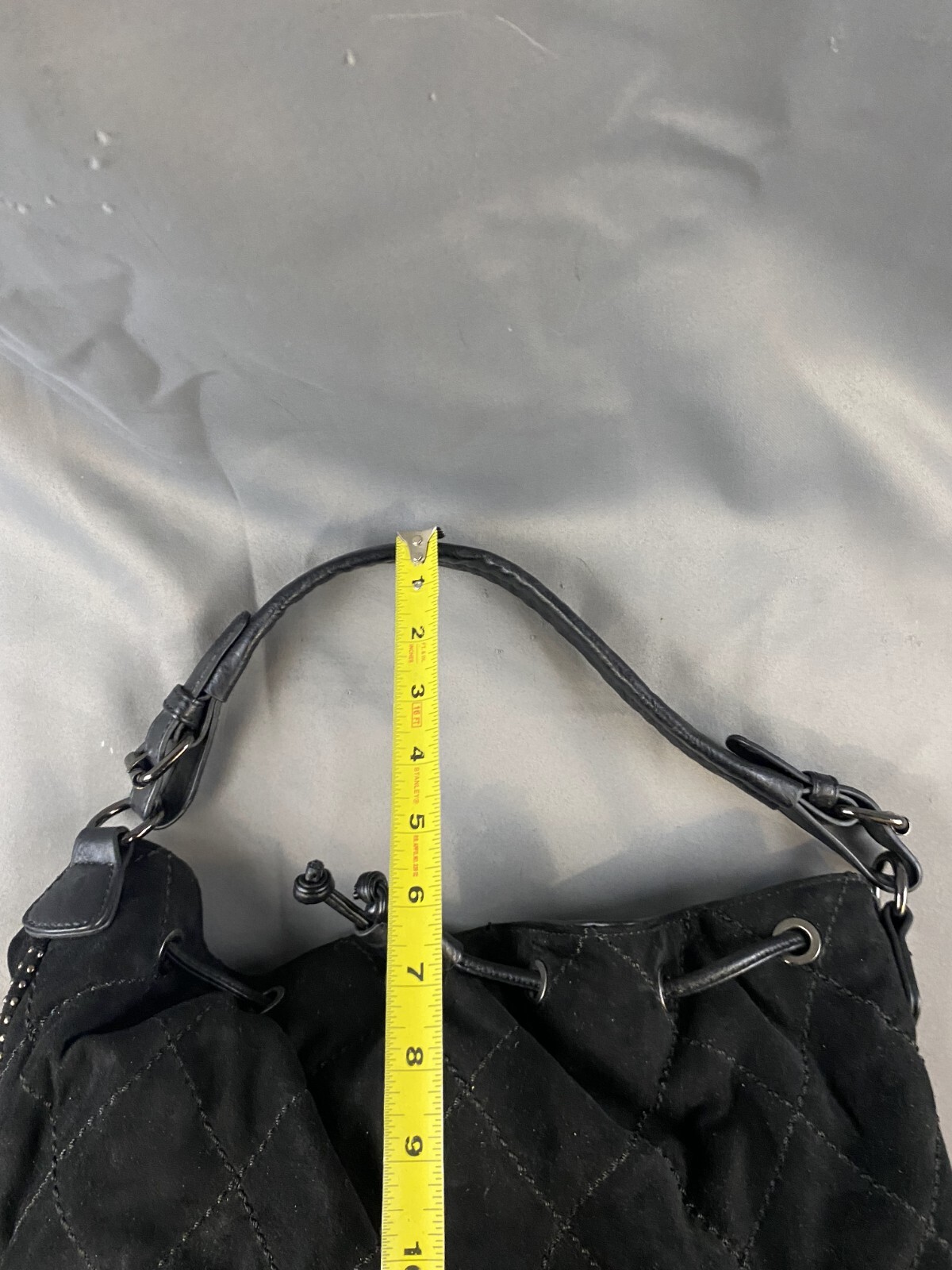 Black Suede Patchwork Design Bucket Crossbody Sho… - image 8