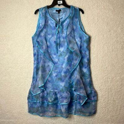 NWT Jenny T Womens Flowing Sleeveless Ruffle Blue Lightweight Dress 1X PLUS SIZE