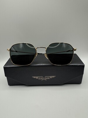 Police SPL970 Gold Metal Rectangle Designer Sunglasses NEW