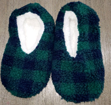 boys NEW NWOT blue green FLEECE SLIPPERS gripper bottoms 9 inch long SUPER SOFT 