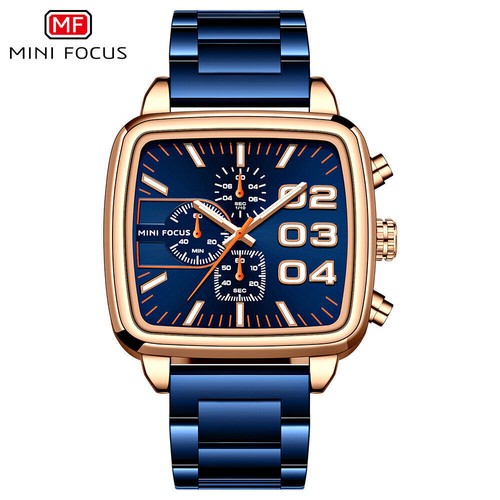 MINI FOCUS Men Rectangle Watch Luminous Wristwatch Big Number Boys Steel Watches - Picture 16 of 25