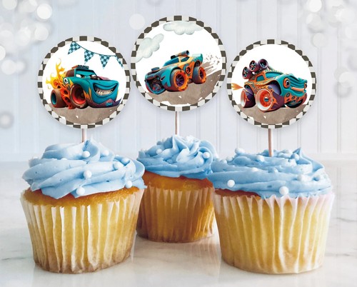 Race Cars cake Toppers Monster Cars Birthday Party Favors cupcake Toppers Boys - Picture 2 of 2