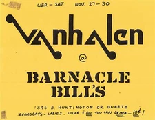 Van Halen Concert Flyer 1974 Barnacle Bill's