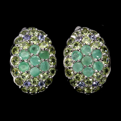 925 Sterling Silber Ohrringe Runde Smaragd Peridot Tansanit Edelstein Schmuck