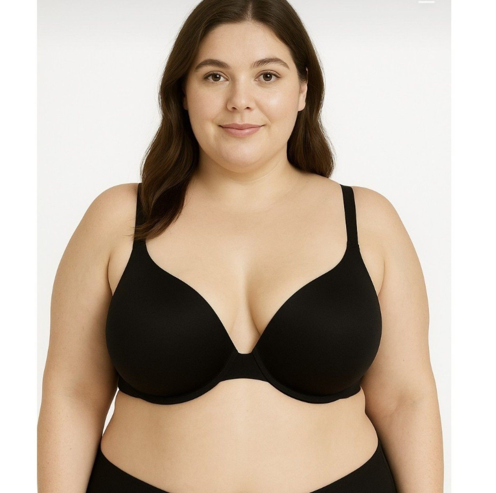 Lane Bryant Cacique Smooth Boost Plunge Bra Solid Satin Size 46DDD Black NEW