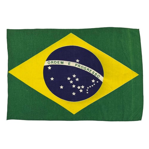 Vintage Wool Brazil Flag Antique Brazilian Textile Art Printed Ordem e Progresso